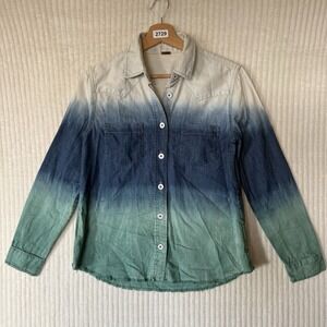 Free People Ombre Button Down Long Sleeve 100% Cotton Shirt Seascape Size XS